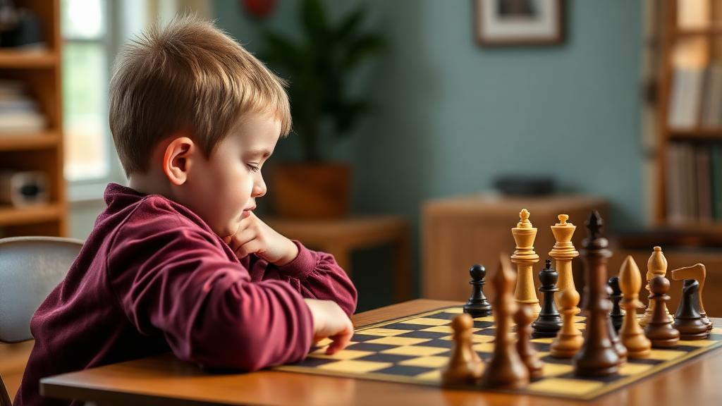 Child with ADHD engaged in focused chess learning