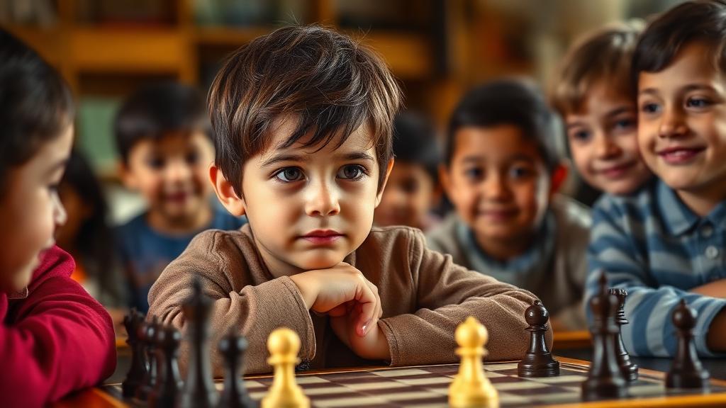 Shy child gaining confidence through chess