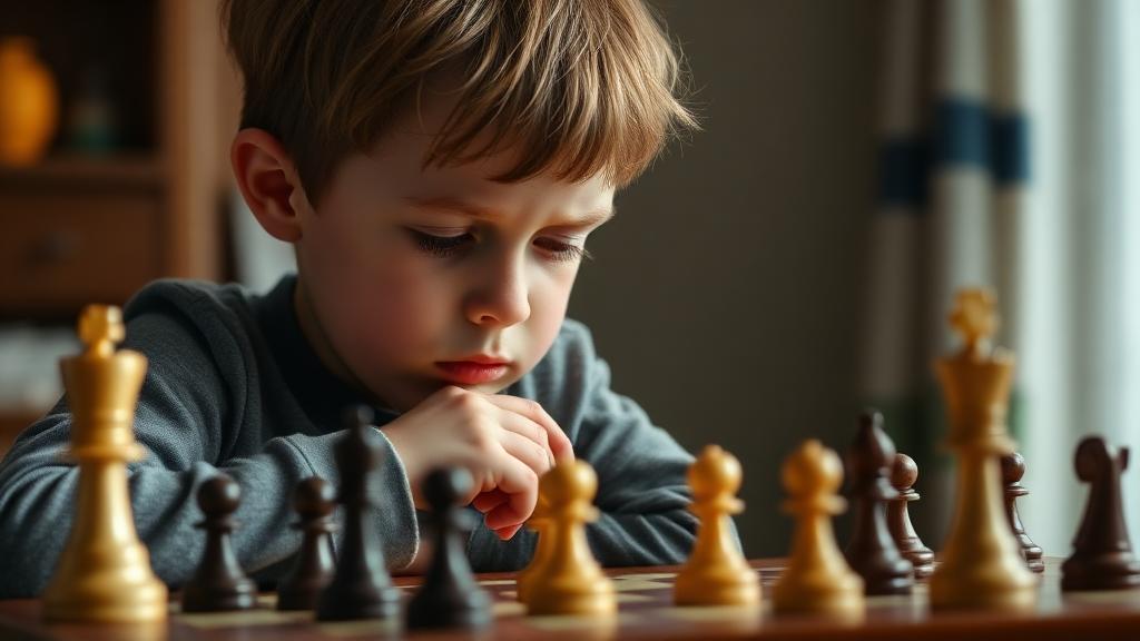Child practicing emotional control during chess