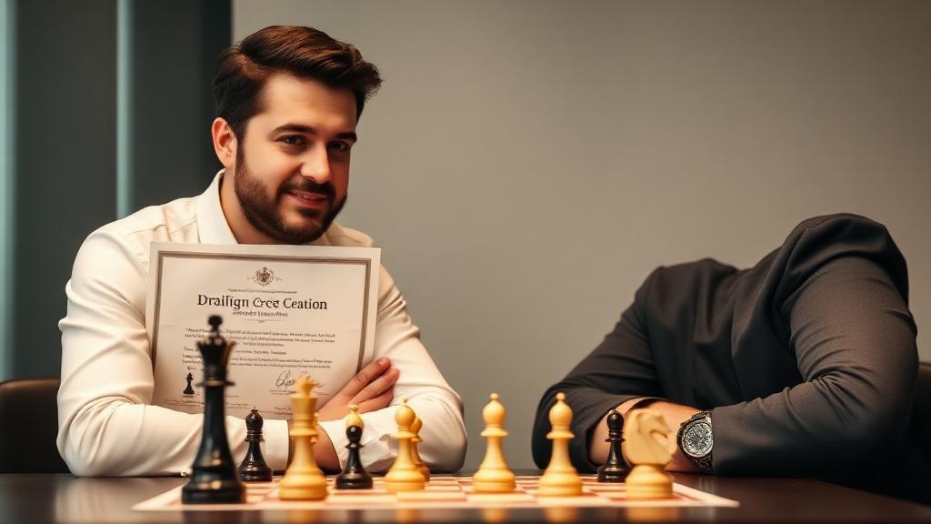 Chess instructor explaining teaching methods to parent