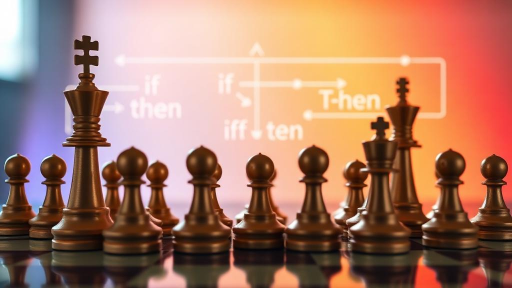 Abstract chess pattern showing if-then logical connections