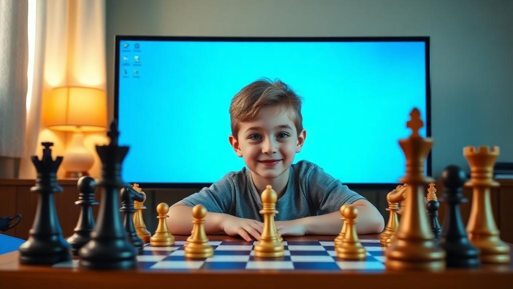 Young beginner learning chess effectively through online coaching
