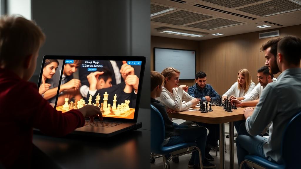 Children learning chess in traditional classroom setting with instructor