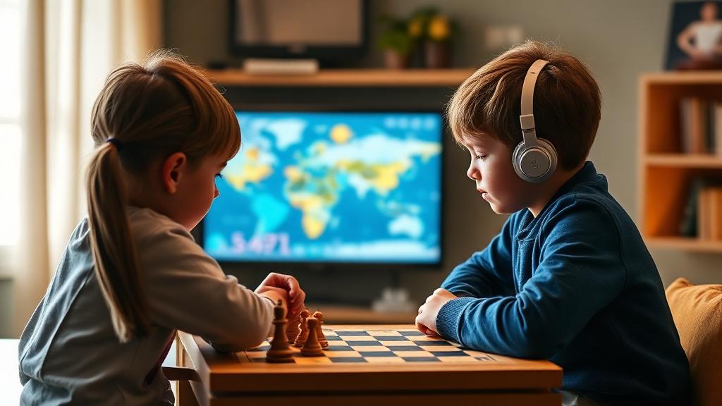 Parent teaching child about online chess safety