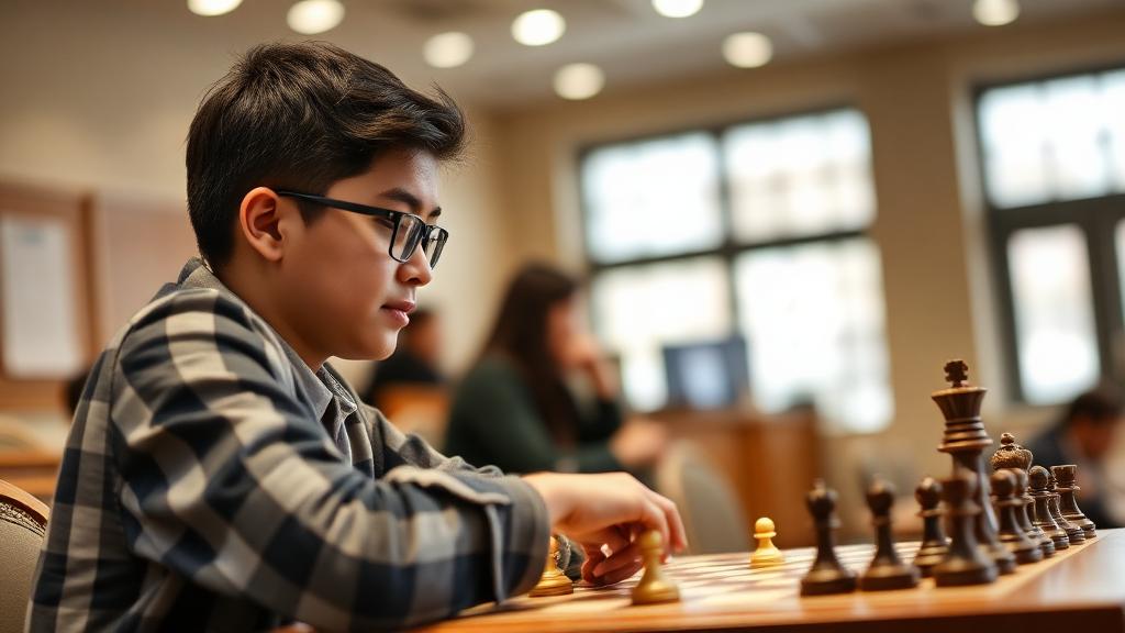 Student receiving chess scholarship at university ceremony