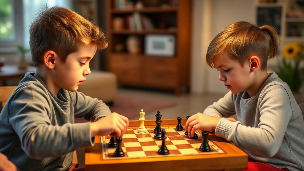 Siblings playing chess together building family bonds