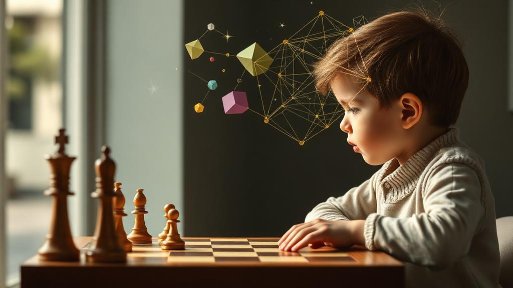 Child visualizing spatial patterns in chess