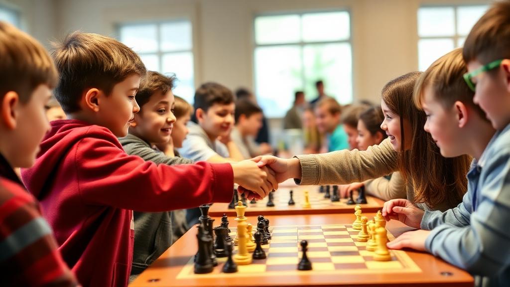 Children shaking hands after chess game