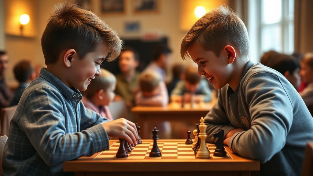 Children congratulating each other after chess match